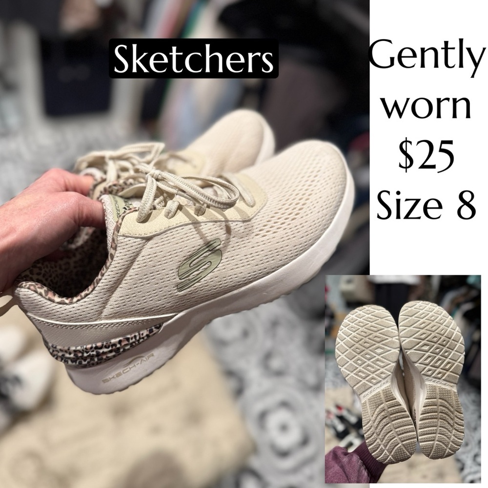 Skechers Women's Beige Athletic Sneakers with Subtle Leopard Accent